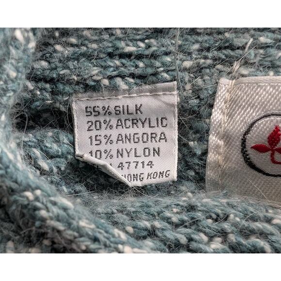 Vintage 90s Cardigan Sweater Teal Green White Misses Size M Outlander - Picture 6 of 7